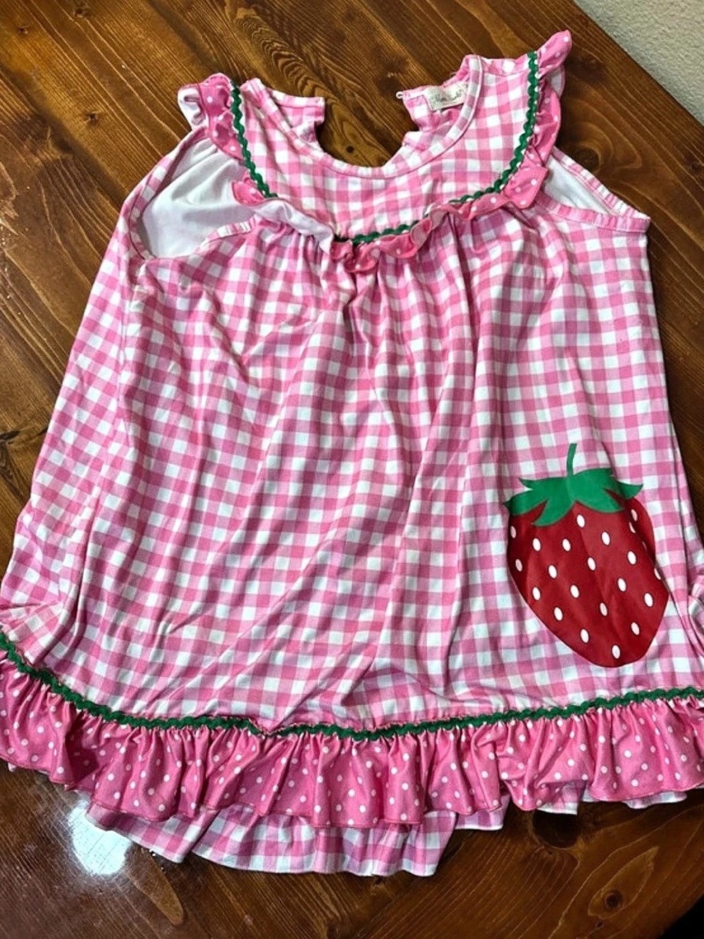 Marie Nicole Girls Gingham Strawberry Dress